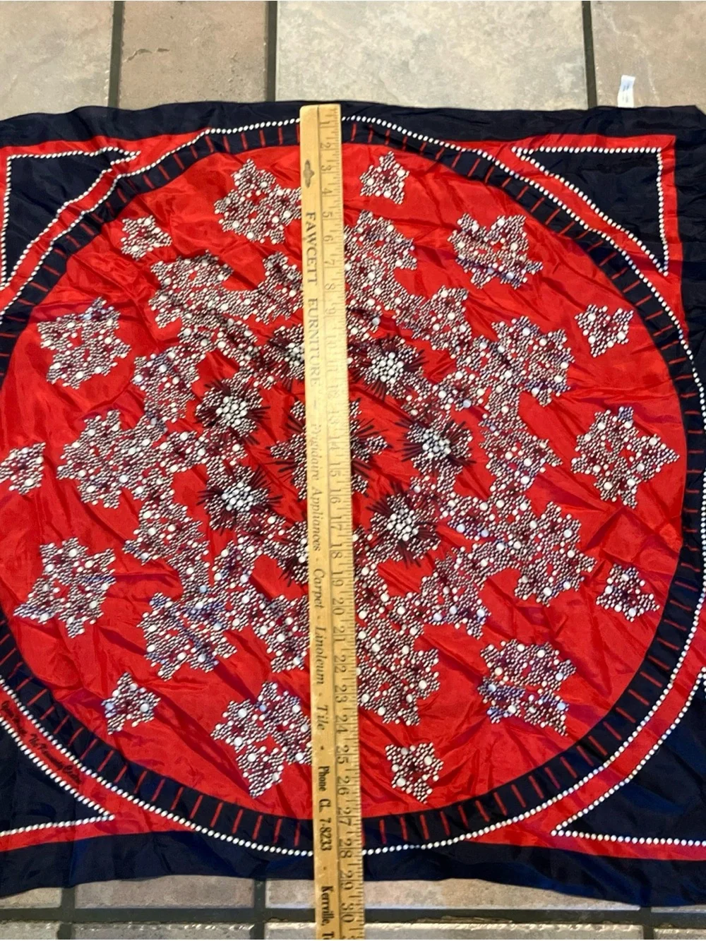 Red and Navy Floral Dot Square Scarf